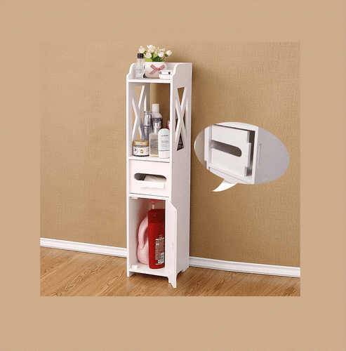 Bathroom Storage Cabinet Floor Standing Toilet Paper Organizer Shelves with Door - Picture 10 of 23