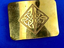 Vintage 1970s BOHO HIPPIE Ornate Lines Pattern Brass tone Belt Buckle