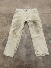 Carhartt Pants Mens 40x32 Khaki Canvas Carpenter Utility Work Relaxed Fit 100097