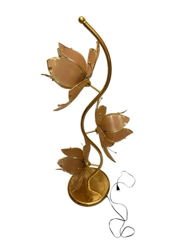 Vintage MCM Hollywood Regency Anthony Lotus Pink Flower Floor table Lamp