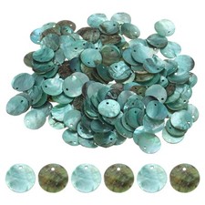 100Pcs 15mm Flat Round Shell Coin Beads, Shell Charm Beads with Hole, Lake Blue