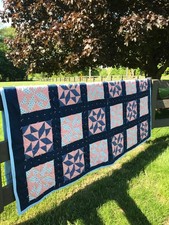 Patchwork Star Quilt Hand Tied Blue Peach 198...