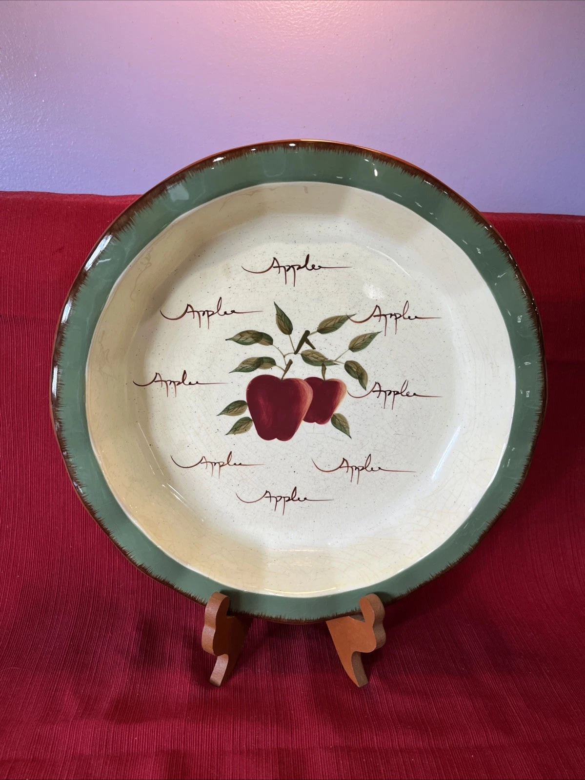 Home Interiors & Gifts Apple Orchard Large 13” Ceramic Pie Dish VTG Hand Painted