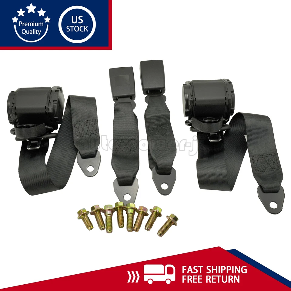 2x Retractable 3 Point Safety Seat Belt Straps Car Vehicle Adjustable Belt Kit Foto 3 de 4