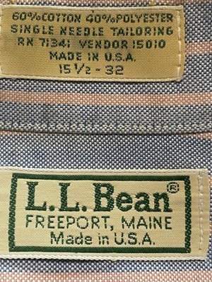 VTG LL Bean Button Shirt Men's 15.5-32 Blue Striped Pink Single Needle Made USA