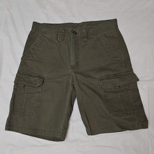 Men's Green Cotton Cargo Shorts with Pockets Button Accent Flat Front