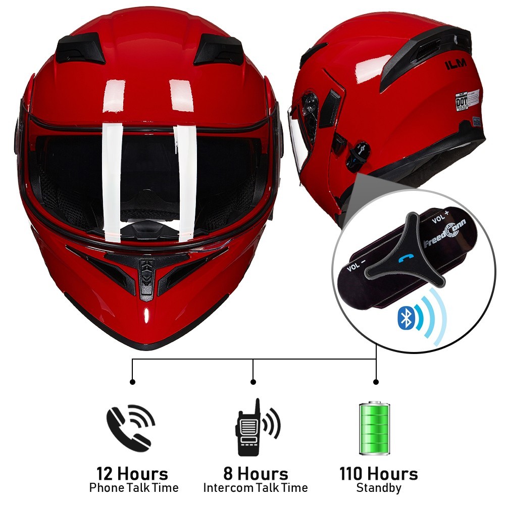 [LIMITED SALE] ILM Red Modular Bluetooth Motorcycle Helmet Flip Up Full Face DOT