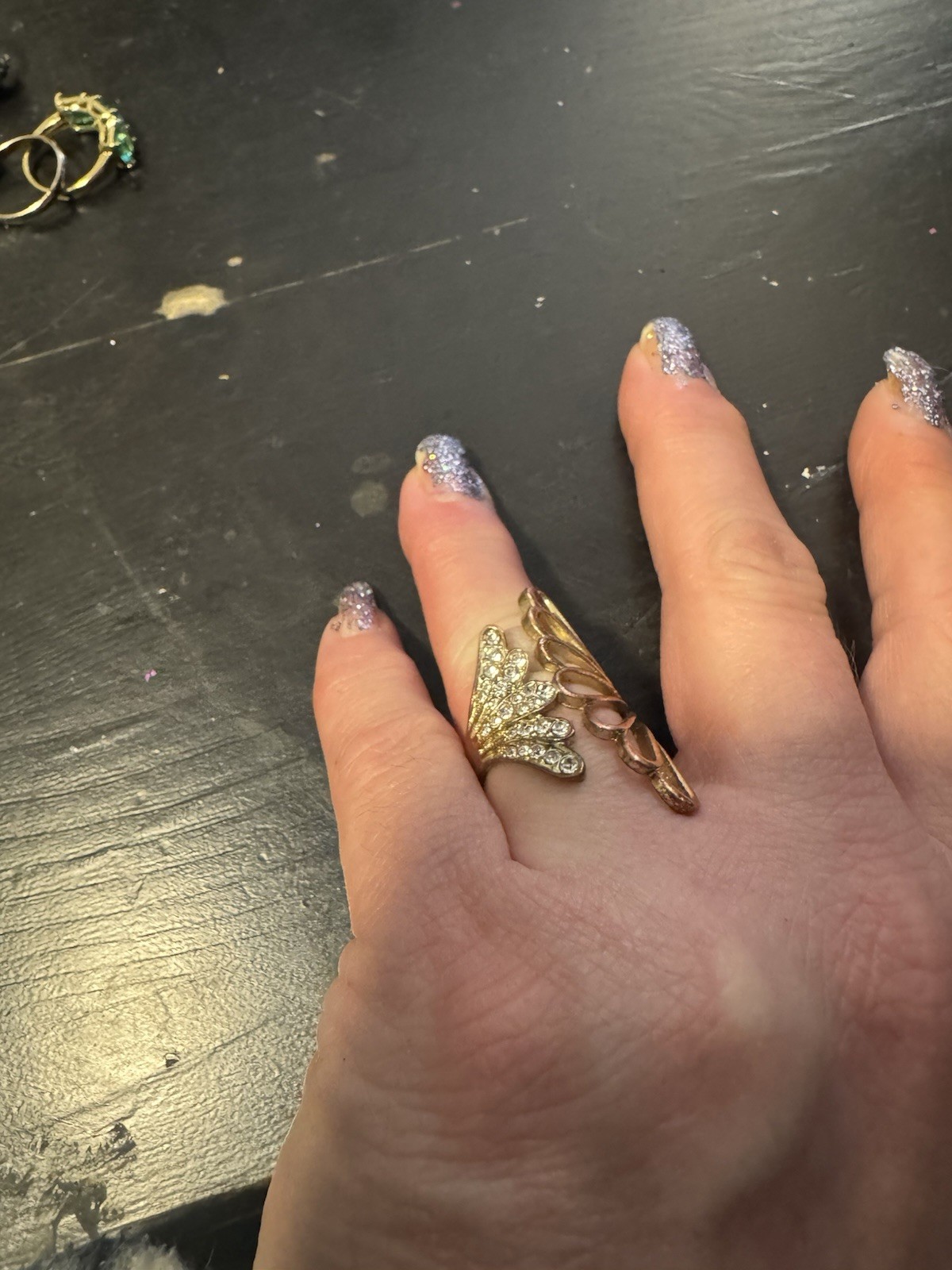 Gold Butterfly Adjustable Statement Ring with Cle… - image 2