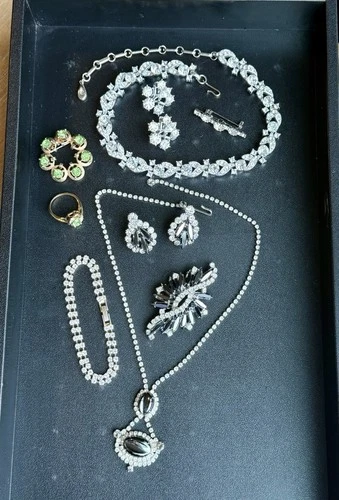 Vintage Colorful Rhinestone Brooch Earrings Bracelet Costume Jewelry Lot