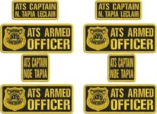 ATS EMB PATCH 8X3 3X3 AND 2X5 HOOK ON BACK GOLD ON BLACK