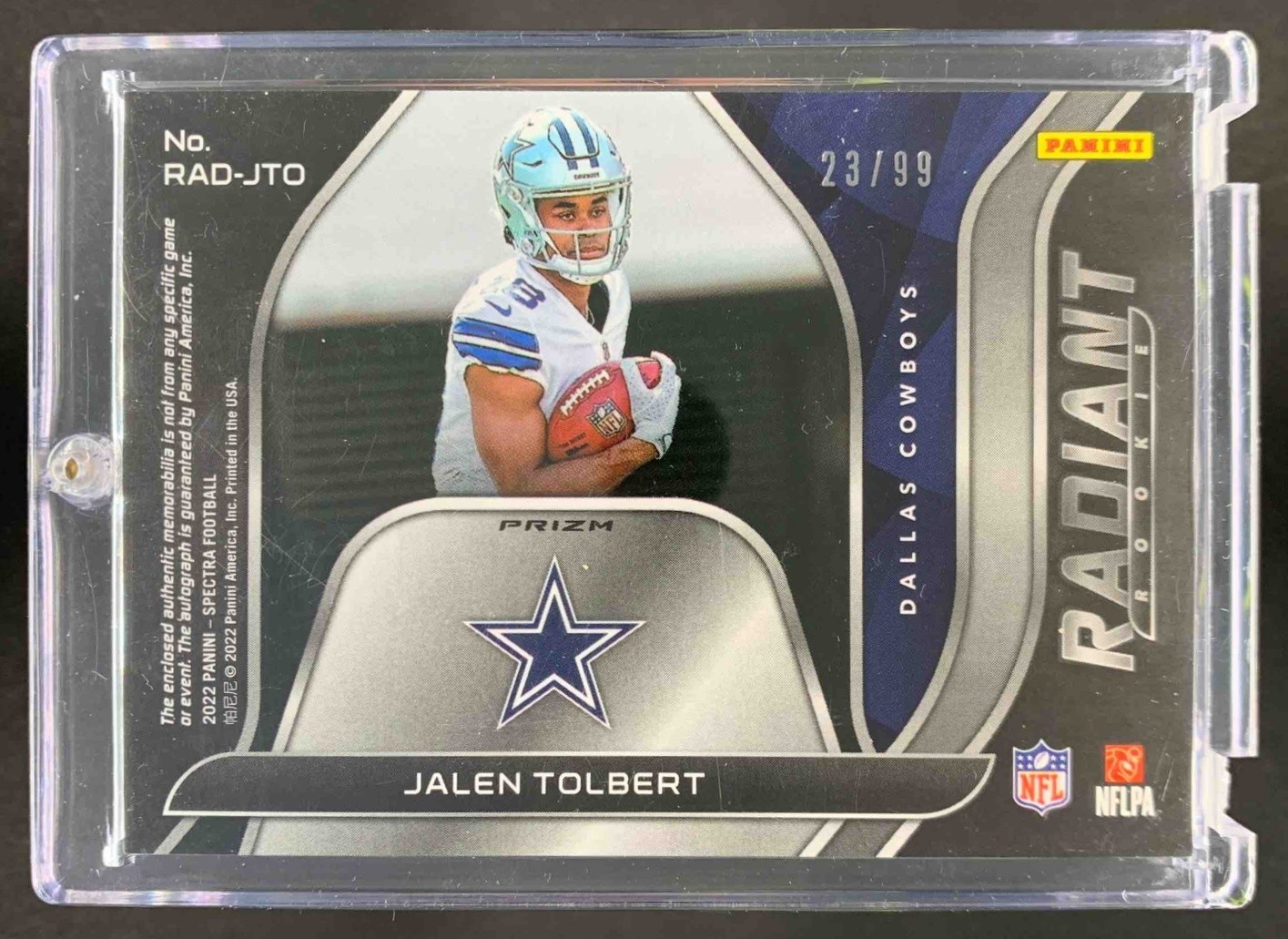 Jalen Tolbert 2022 Panini Spectra Radiant Rookie Patch Signatures RC Auto /99 view 2