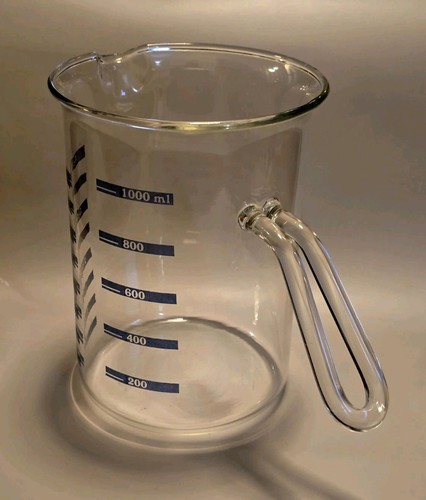 Borosilicate Glass Chemistry Lab Beaker Measuring Cup Pour Spout Handle 1000 ML
