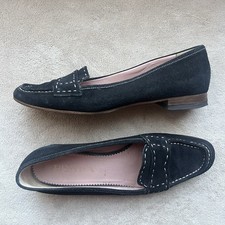 Prada Black Suede Cream White Stitching Loafer Flat Women EU 38 US 7.5-8 Classic