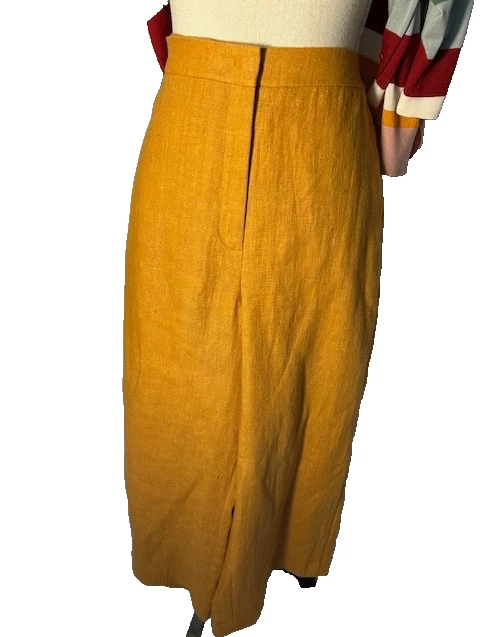 NUEVO Pantalón Akris Punto Mujer Pierna Ancha Lino, Naranja-Dorado, Talla 14, Orig. $495