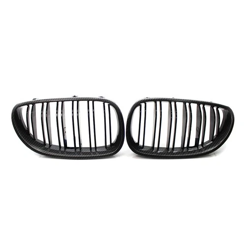 For BMW E60 E61 2003-2010 2Pcs ABS Carbon+Black Dual Slat Front Bumper Grilles - Picture 3 of 9