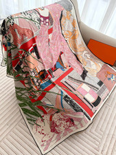 70 Cashmere 30 Silk ShawlScarf 140X140cm Pink horse Print Double Face Wrap new