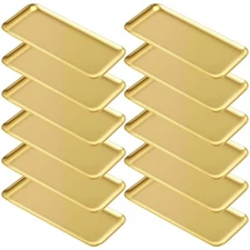 12 Pcs Gold Stainless Steel Decorative Tray Bulk 8.66 X3.82 Inches Rectangle ...