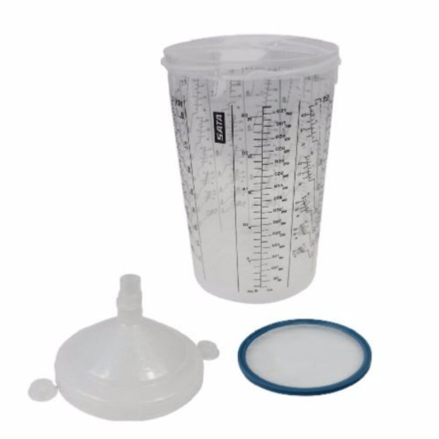Godets SATA avec tamis 0,9 L 125µ en carton de 40 pièces jetables pour peinture