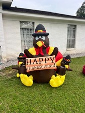 Happy Thanksgiving Turkey Family Inflatable LED Lighted Blow Up 6 Ft VIDEO READ