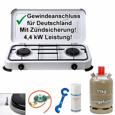 Campingkocher Gaskocher 2 flammig Zündsicherung 3 4 mit Gasflasche 11kg leer