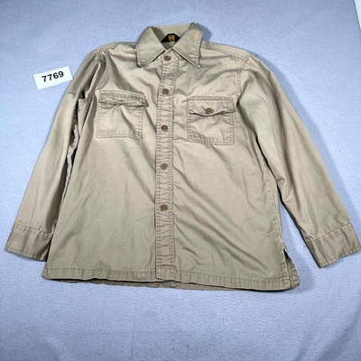 #ad #ad Sears Contemporary Sportswear Shirt Mens Large Tan Collar Button Up FLAWED $29.99