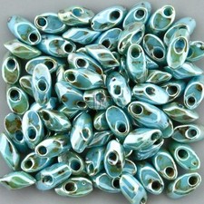 Miyuki Long Magatama Beads, Picasso Seafoam Green Luster  4514L  8.5 Grams