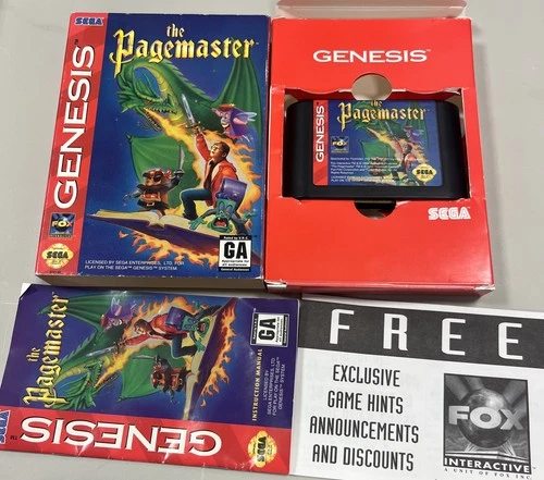 The Pagemaster Sega Genesis Complete In Box CIB W/ Manual. Tested Working.