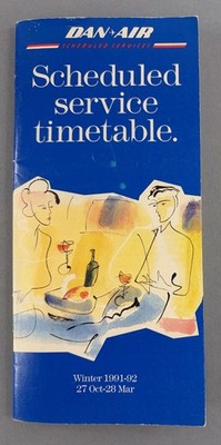 Dan Air Scheduled Service Airline Timetable Winter 1991/1992 Flight Schedule