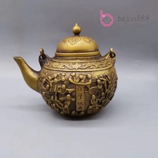 12cm Exquisite Retro Brass Handcarved Longevity Men Teapot Ornament Collectible