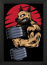 German Shepard at Gym Framed Wall Art Poster Canvas Print Picture