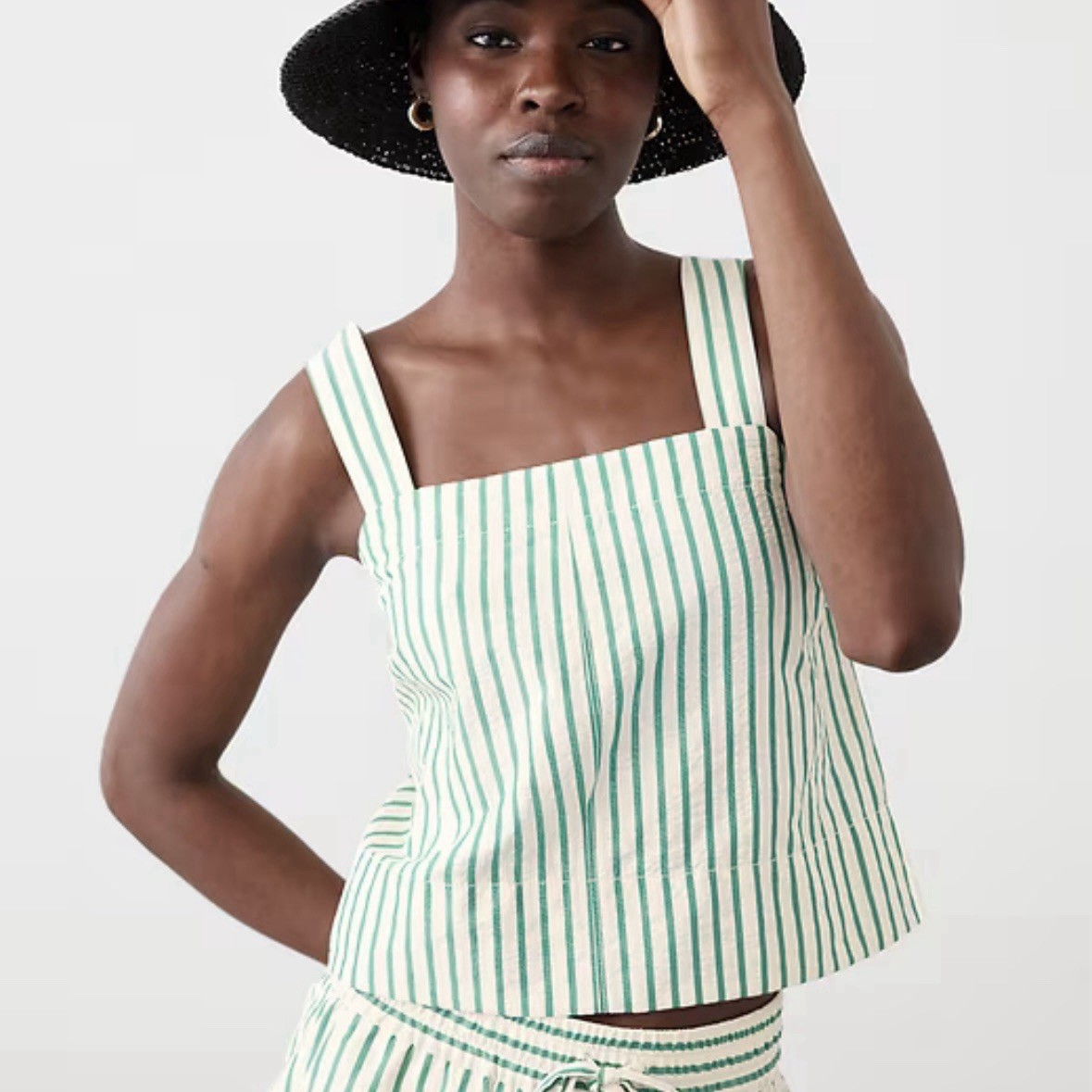 NWT Banana Republic Seersucker Boxy Tank Green & White Stripe Women’s XS