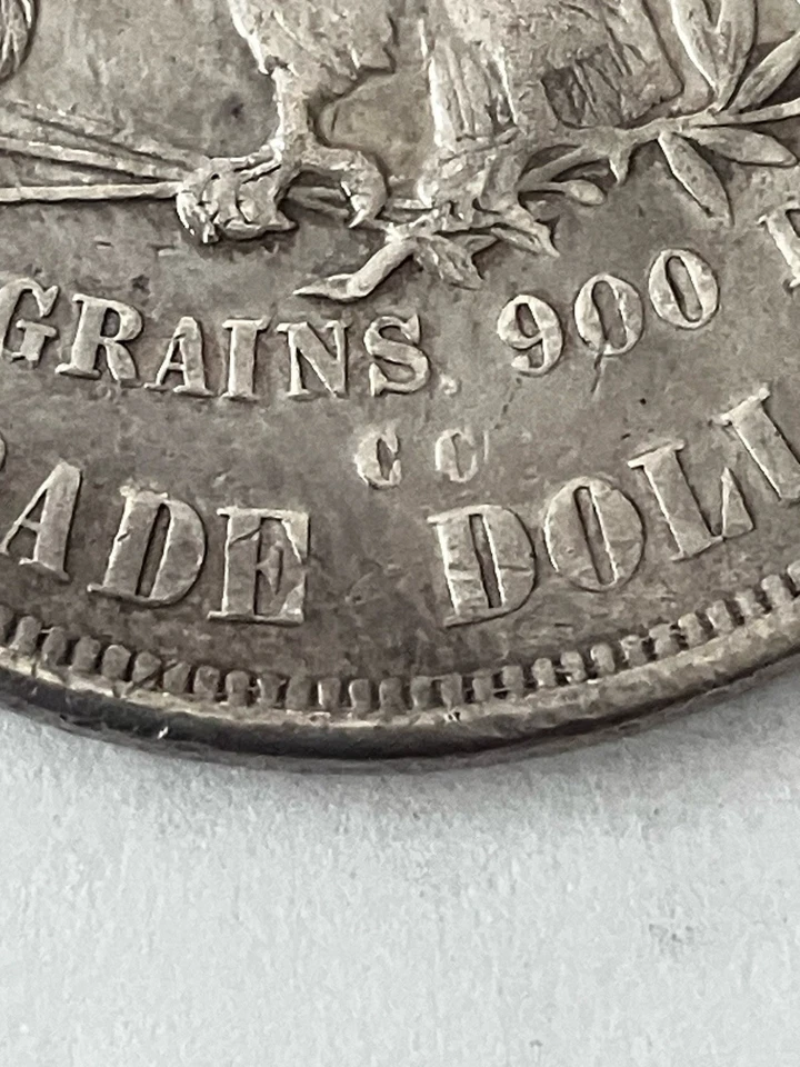 Dólar comercial 1875 CC, picado marcado en la parte posterior, limpio.  ¡Fantástica moneda histórica! Foto 3 de 3