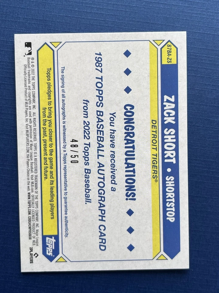 2022 Topps 1987 Topps Style Zack Short #87BA-ZS /50 - Image 2 of 2