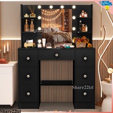 7 Drawers LED Lighted Mirror Vanity Desk Makeup Dressing Table for Bedroom Dress