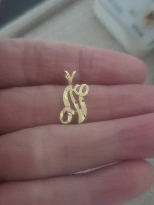 14k kt Yellow Gold Diamond Cut Initial ''N'' Pendant 1gr