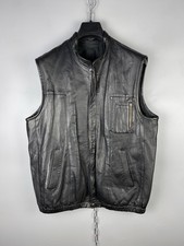 Vintage Genuine Leather Black Full Zip Biker Motorcycle Vest Gilet Size L