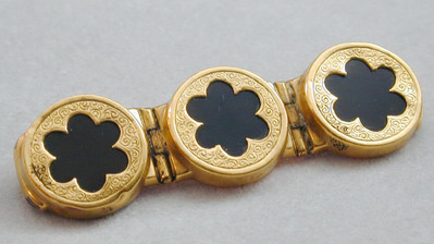 Neat Victorian Engraved GF Black Onyx Jet Pin Made From Link Bracelet