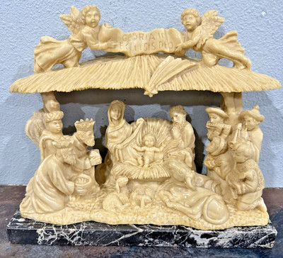 Vintage Faro Italy Nativity Scene Alabaster Resin on Marble Base 8''