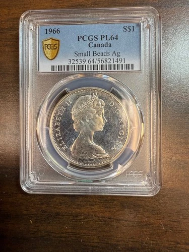 1966 Canada Silver Dollar, PCGS Certified MS-64 PL Small Beads very rare variety