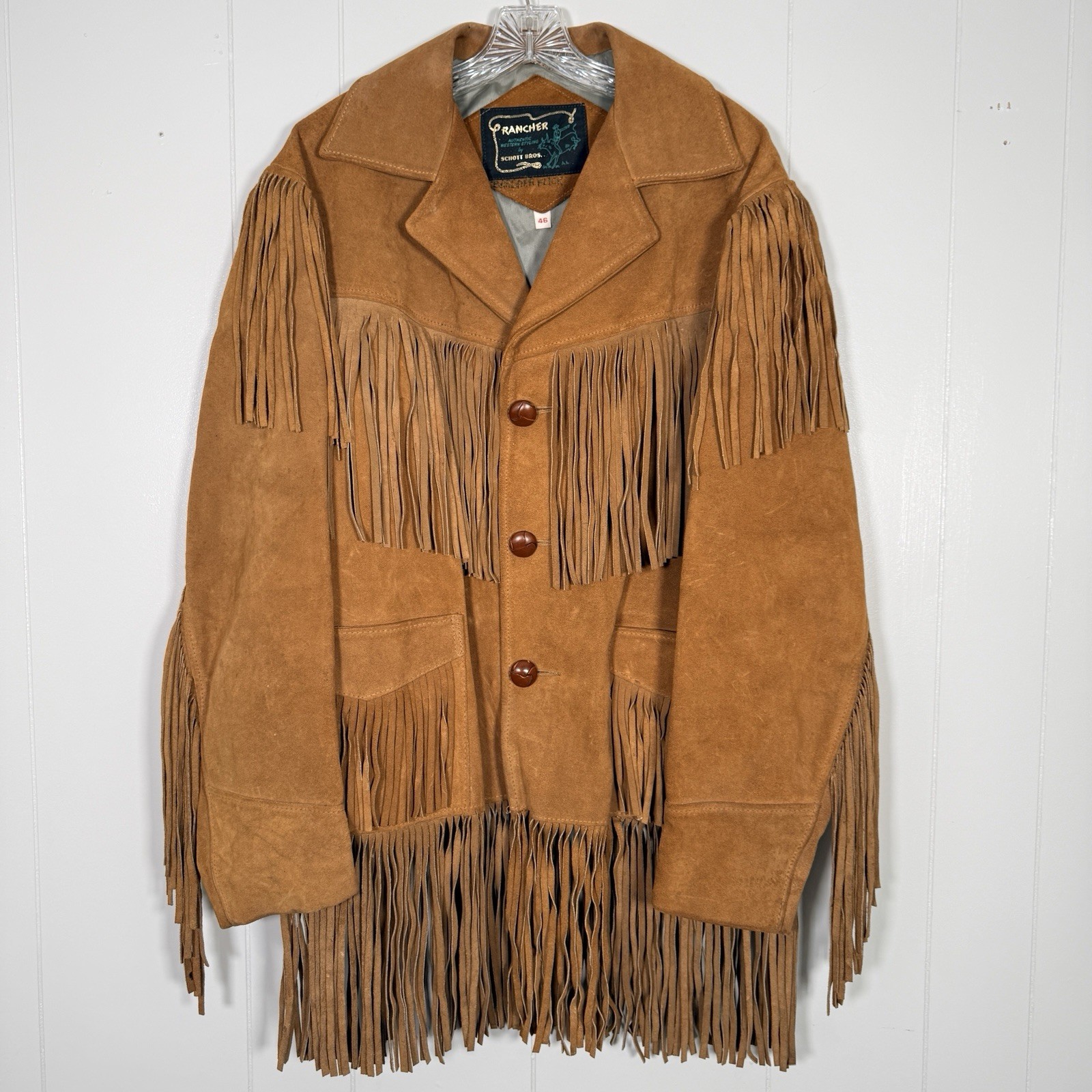 Vintage Schott Bros Rancher Suede Fringe Jacket Mens 46 Western Cowboy Leather - second product detail image