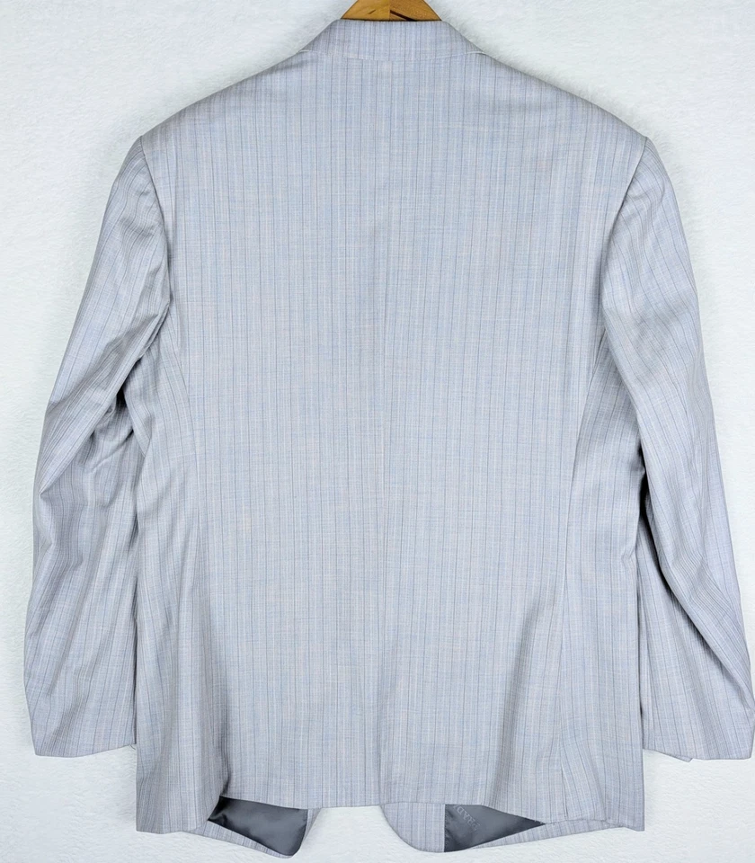 Prada Milano 3 Button Italian Virgin Wool Gray Blue Pinstripe Blazer Size 52 - Image 3 of 4
