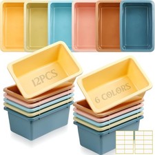 12 Pieces Plastic Cubby Bins W/ Labels Classroom Book Bins Stackable Storage