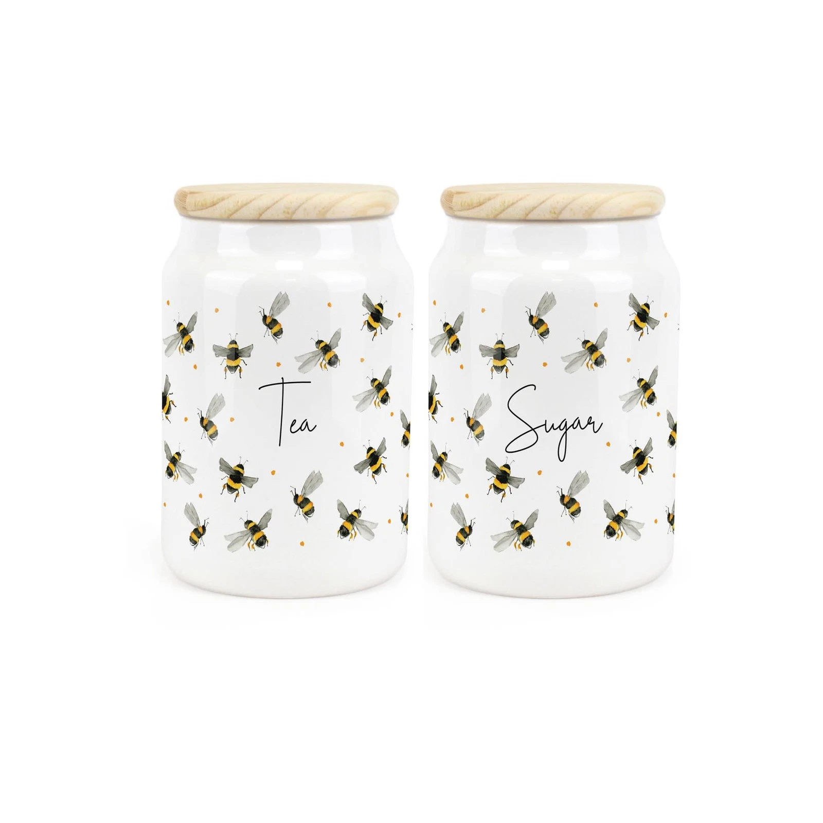 Ceramic Tapered Scattered Bees Canisters Set - Tea & Sugar Storage Containers