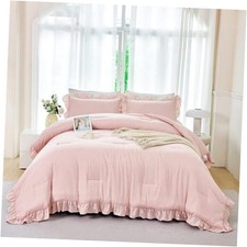 5 Pieces Ruffled Comforter Sets Full Farmhouse Bed in A Full 5Pcs Blush Pink