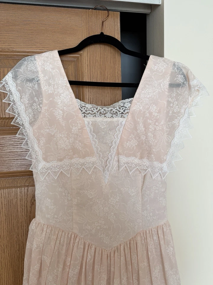 VTG Floral Pink Lace Cottage Core Gunne Sax Jessica McClintock Dress Size 9/10 - Image 2 of 4