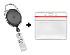 1 PCS CARABINER RETRACTABLE ID BADGE REEL & 1 PCS ZIP LOCK SEALABLE BADGE HOLDER
