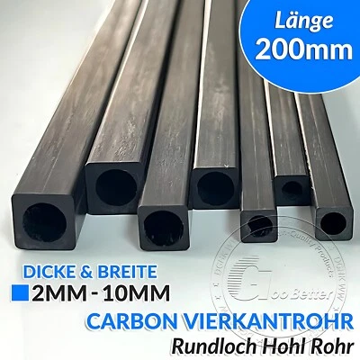 MARKENLOS Schwarz Carbon Vierkantrohr Kohlefaser Rundloch Hohl Rohr Länge 200mm