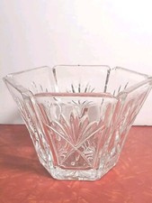 GORHAM CRYSTAL FAN DESIGNS CANDY NUT DISH SEXTAGONAL MARKED
