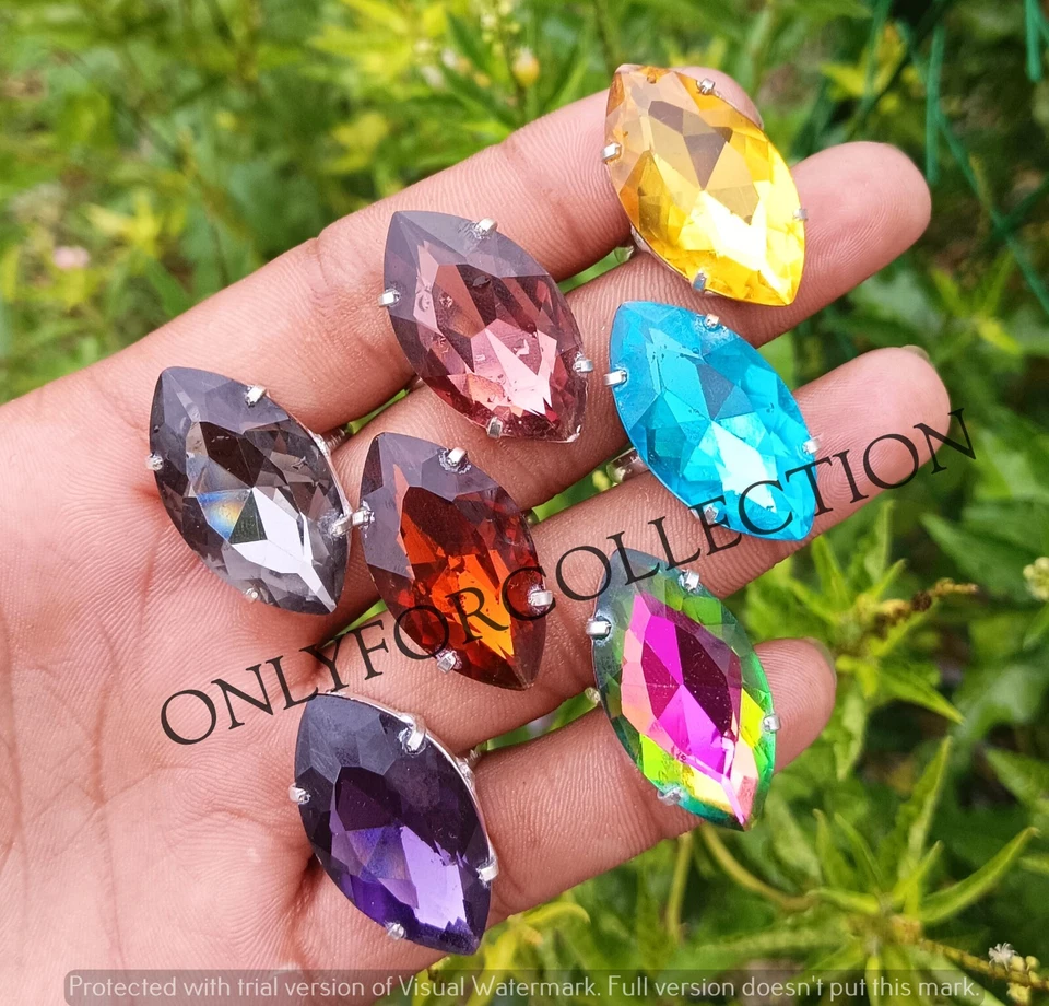 Buy Faceted Topaz Glass 925 Sterling Silver Plated Wholesale Prong Lot Rings - Image 4 of 4