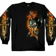 Electric Skull Fire Blade Motorcycle Biker Metal Long Sleeve T Shirt GMS2068